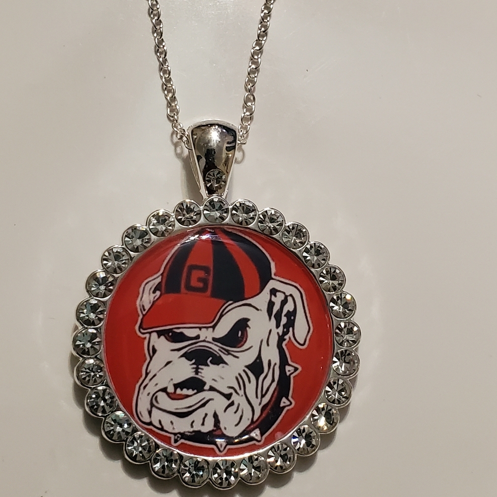 Georgia Bulldogs pretty 925 Silver necklace Rhinestones gift box